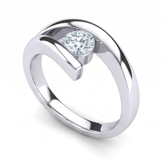 Set Di Anelli Di Fidanzamento Con Naturale Diamante Naturale Autentico ( non creato in laboratorio ) A Taglio Rotondo Da 1 Carato