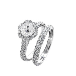 Set Di Anelli Di Fidanzamento Con Vero Diamanti A Taglio Antico. Stile Fiore. Pavé. 3.50 Carati