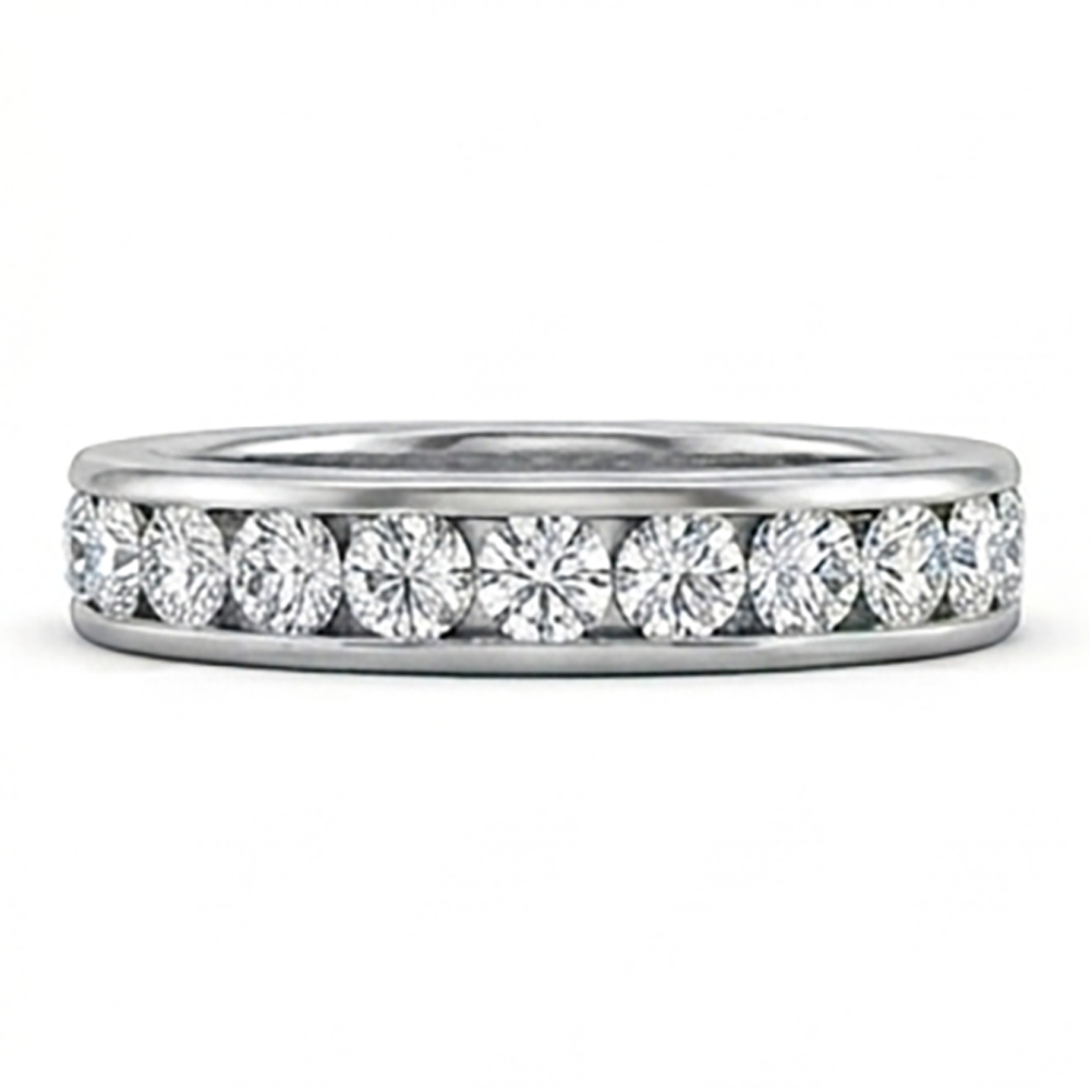 Set Di Canali Fede Nuziale In Oro Bianco 14K Con Genuino Diamanti Rotondi Da 2.20 Ct