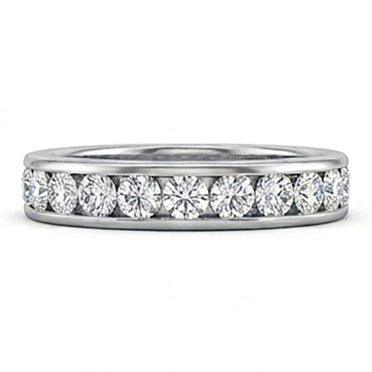 Set Di Canali Fede Nuziale In Oro Bianco 14K Con Genuino Diamanti Rotondi Da 2.20 Ct