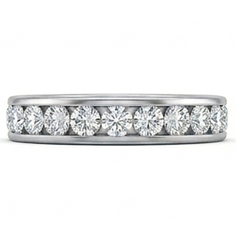 Set Di Canali Fede Nuziale In Oro Bianco 14K Con Genuino Diamanti Rotondi Da 2.20 Ct