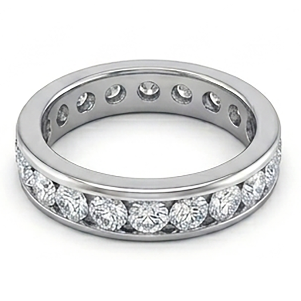 Set Di Canali Fede Nuziale In Oro Bianco 14K Con Genuino Diamanti Rotondi Da 2.20 Ct