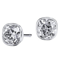 Set Di Castoni Scintillanti Con Taglio Della Vecchia Miniera Da 2.5 Ct. Orecchini A Bottone Con Genuino Diamanti In Oro