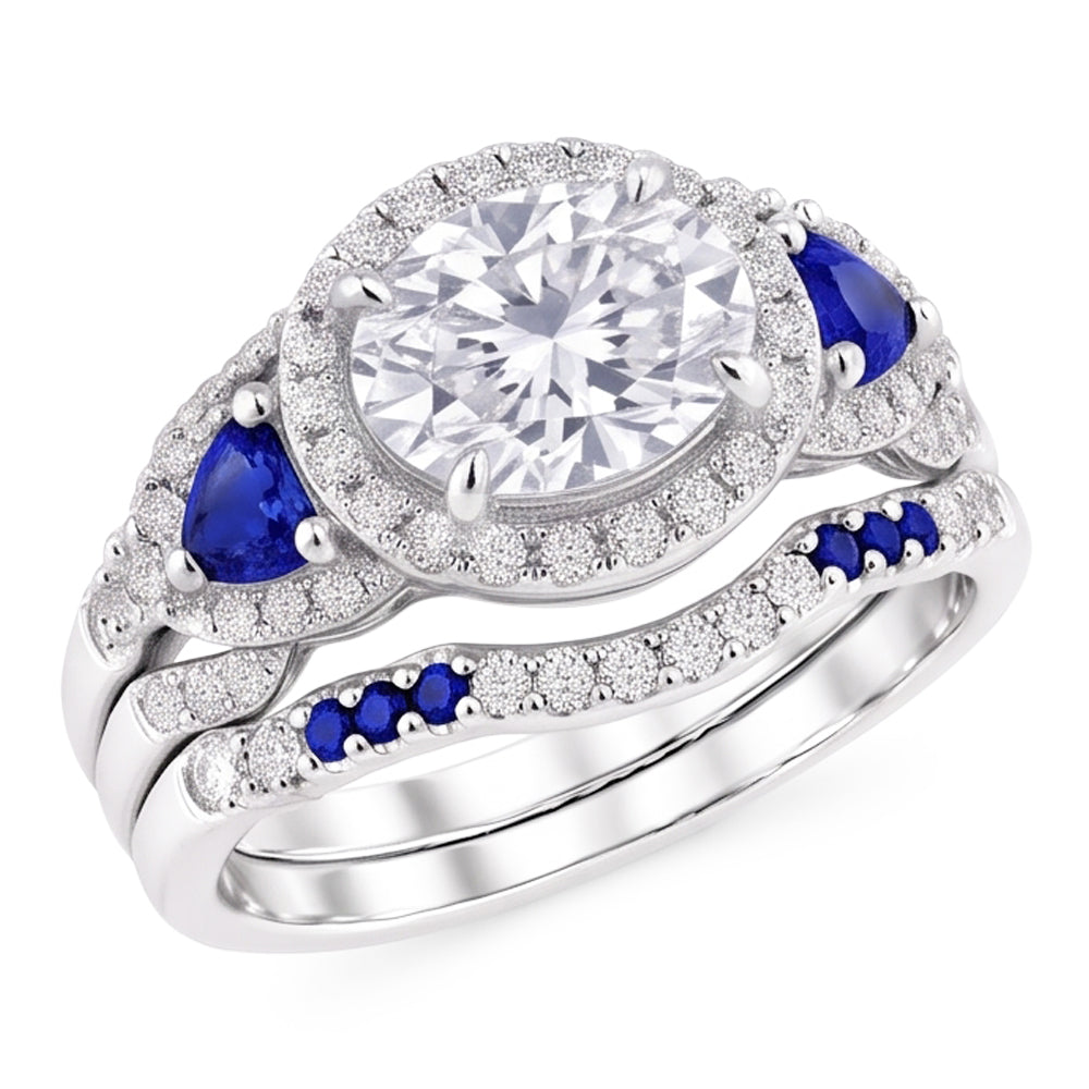 Set Di Fede Nuziale Diamante Blu Zaffiro 5 Carati Gioielli Donna
