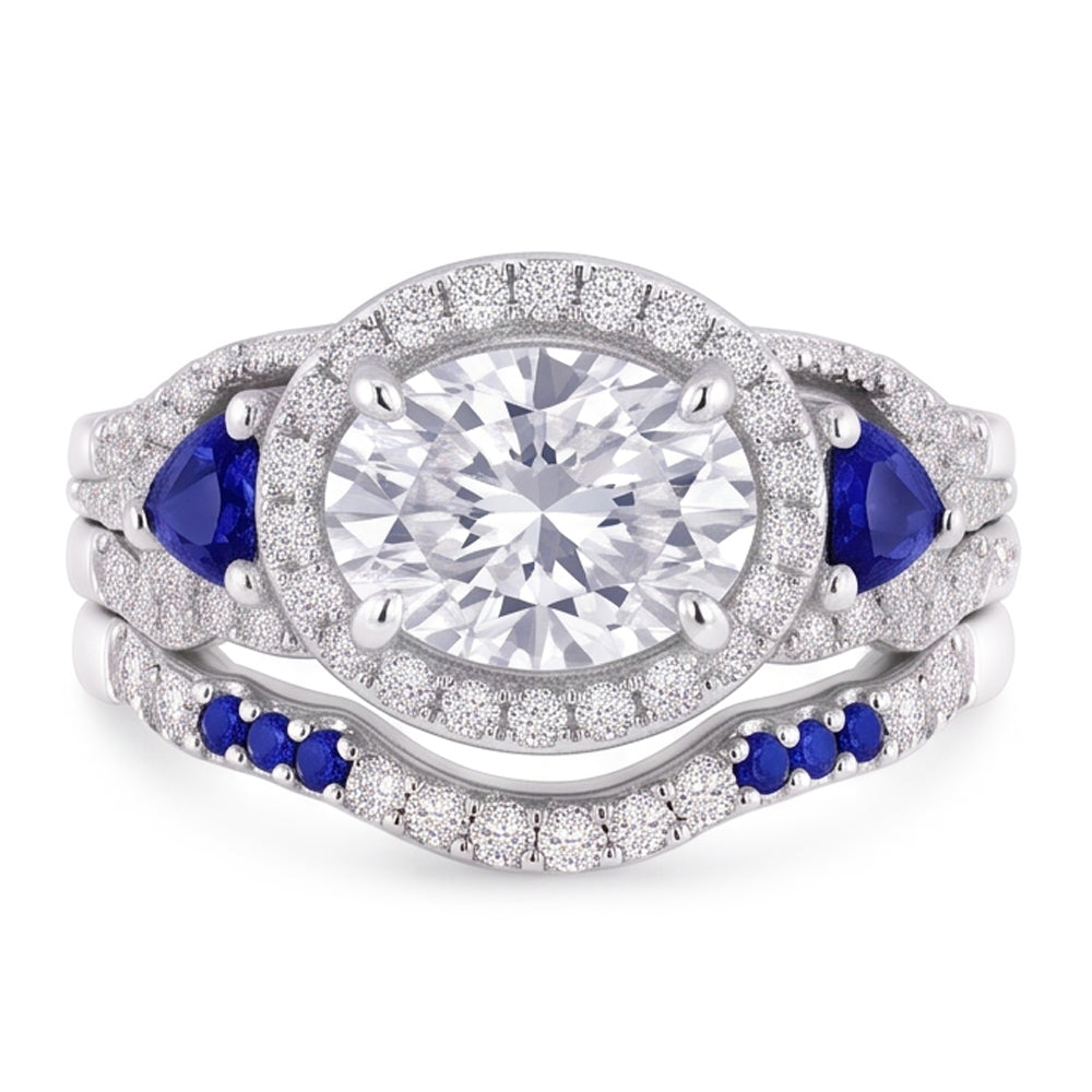 Set Di Fede Nuziale Diamante Blu Zaffiro 5 Carati Gioielli Donna
