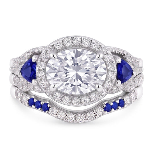 Set Di Fede Nuziale Diamante Blu Zaffiro 5 Carati Gioielli Donna