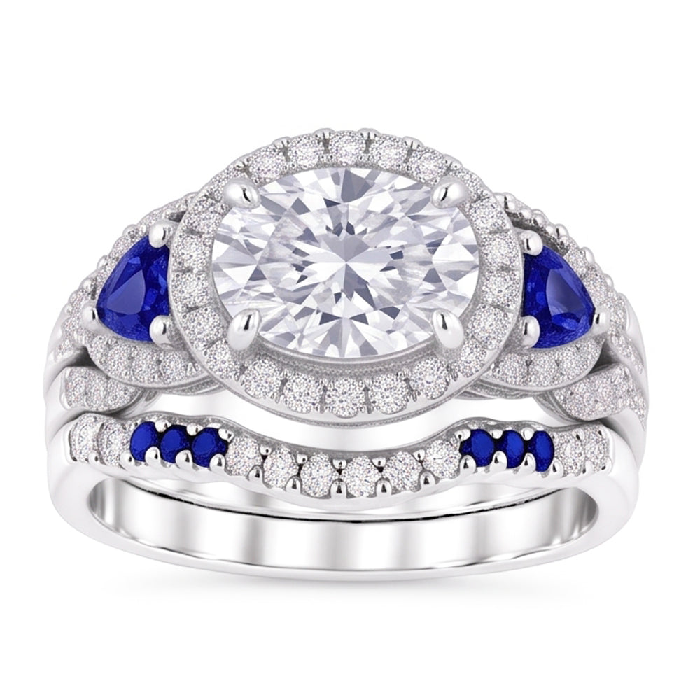 Set Di Fede Nuziale Diamante Blu Zaffiro 5 Carati Gioielli Donna