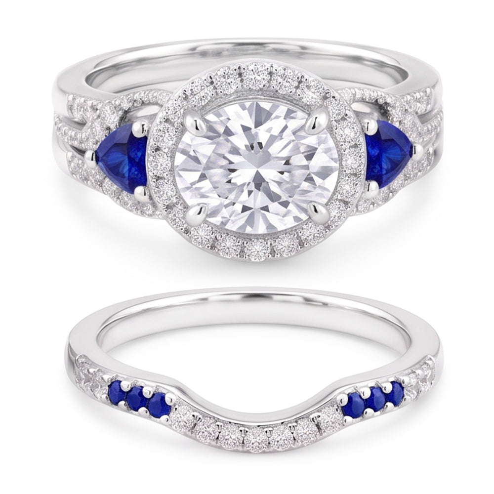 Set Di Fede Nuziale Diamante Blu Zaffiro 5 Carati Gioielli Donna