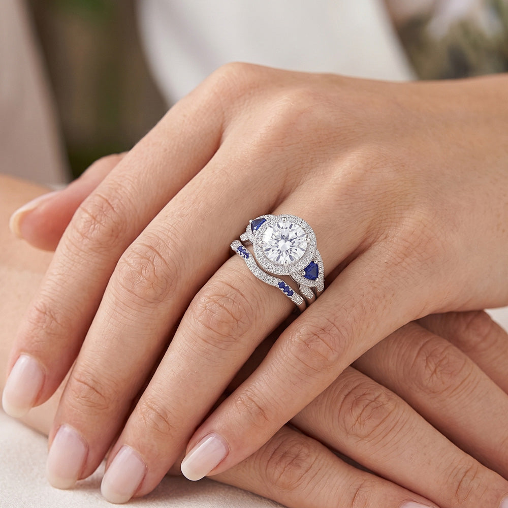 Set Di Fede Nuziale Diamante Blu Zaffiro 5 Carati Gioielli Donna