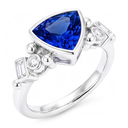 Set di castoni con pietre preziose Trilioni Anello con zaffiro blu 2 carati Diamanti Naturali Autentici ( non creati in laboratorio ) baguette