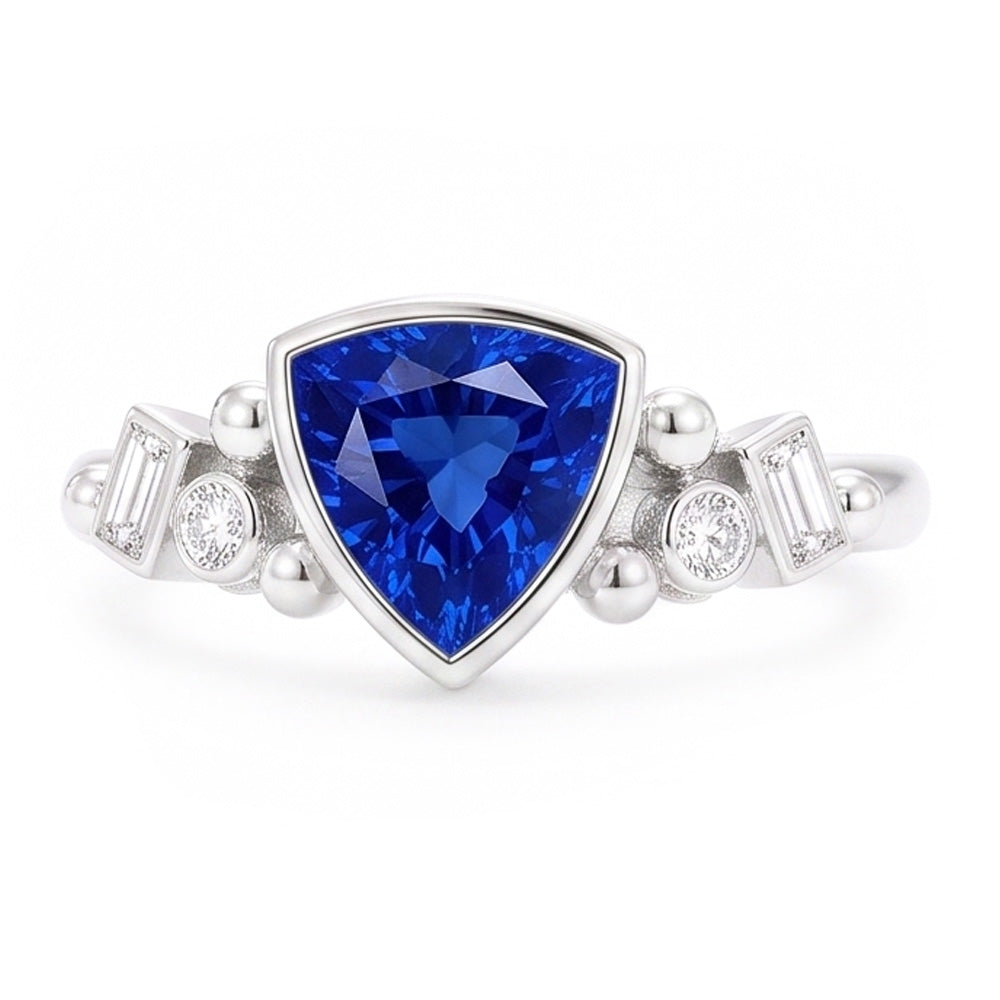 Set di castoni con pietre preziose Trilioni Anello con zaffiro blu 2 carati Diamanti Naturali Autentici ( non creati in laboratorio ) baguette