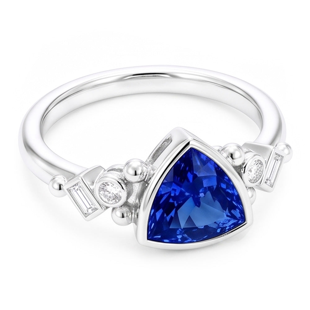Set di castoni con pietre preziose Trilioni Anello con zaffiro blu 2 carati Diamanti Naturali Autentici ( non creati in laboratorio ) baguette