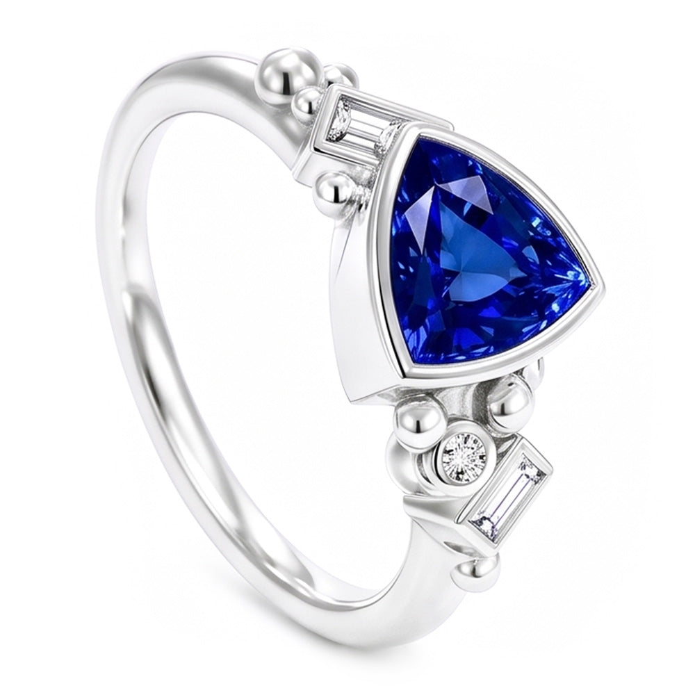 Set di castoni con pietre preziose Trilioni Anello con zaffiro blu 2 carati Diamanti Naturali Autentici ( non creati in laboratorio ) baguette