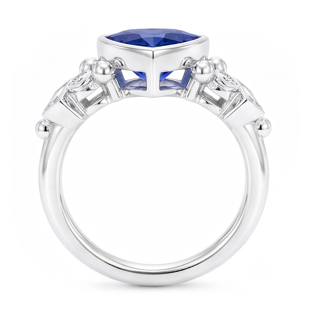 Set di castoni con pietre preziose Trilioni Anello con zaffiro blu 2 carati Diamanti Naturali Autentici ( non creati in laboratorio ) baguette
