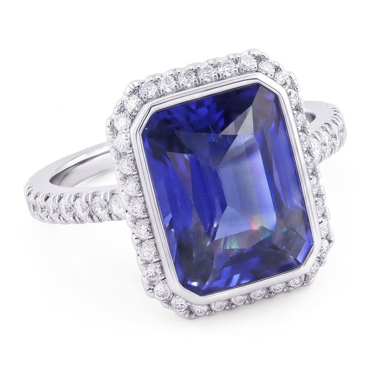 Set di castoni per anello di fidanzamento con diamanti da donna. zaffiro radiante. 4.50 carati
