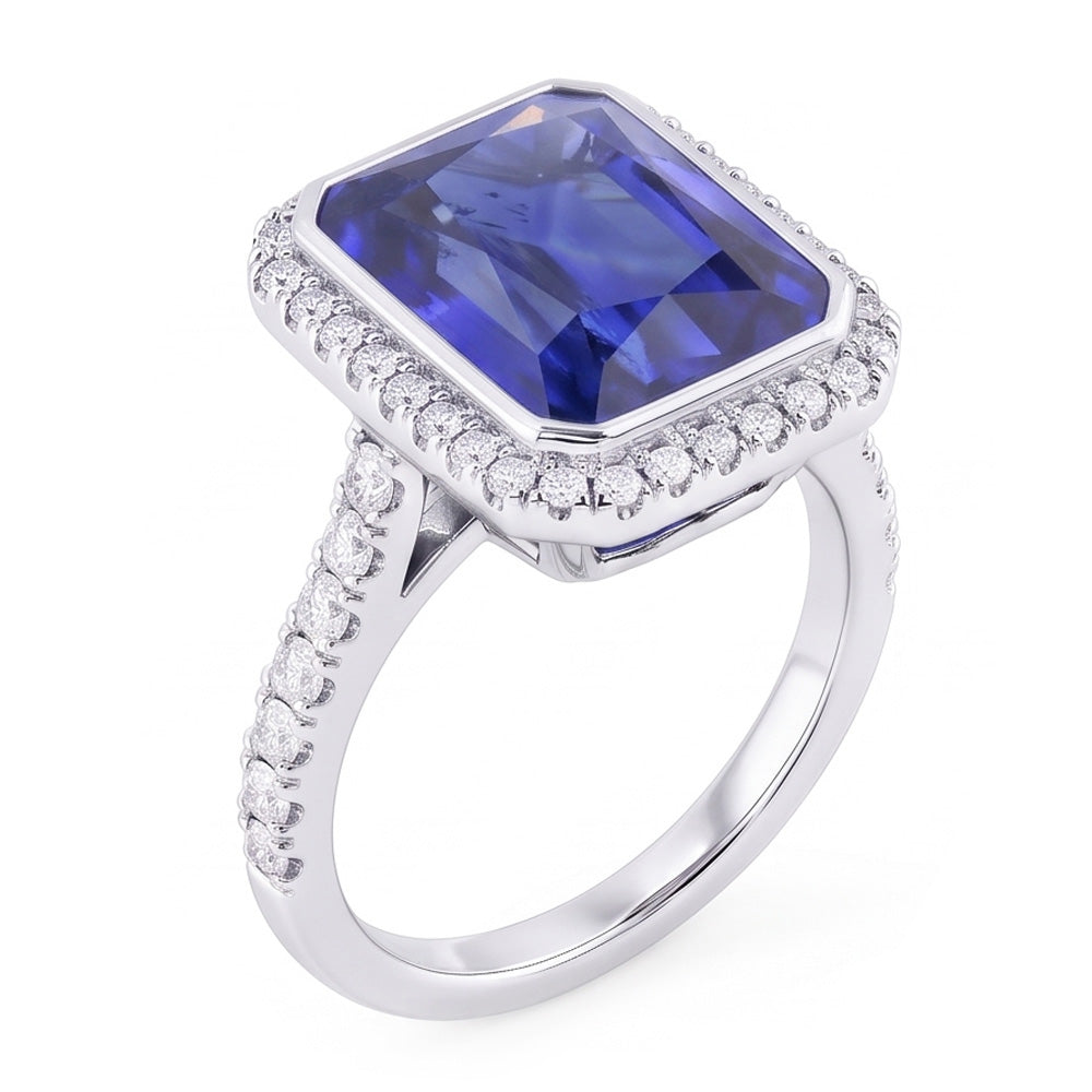 Set di castoni per anello di fidanzamento con diamanti da donna. zaffiro radiante. 4.50 carati