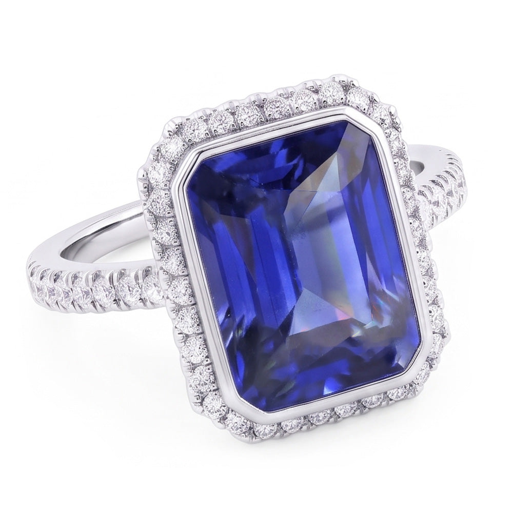 Set di castoni per anello di fidanzamento con diamanti da donna. zaffiro radiante. 4.50 carati