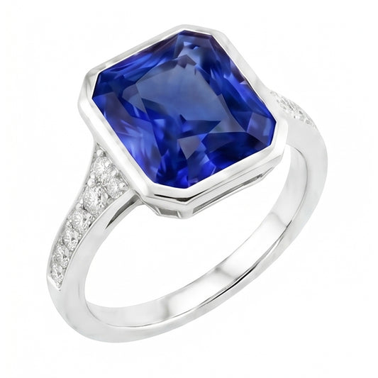 Set di castoni per gioielli con pietre preziose e diamanti Anello con zaffiro blu radiante 3 carati