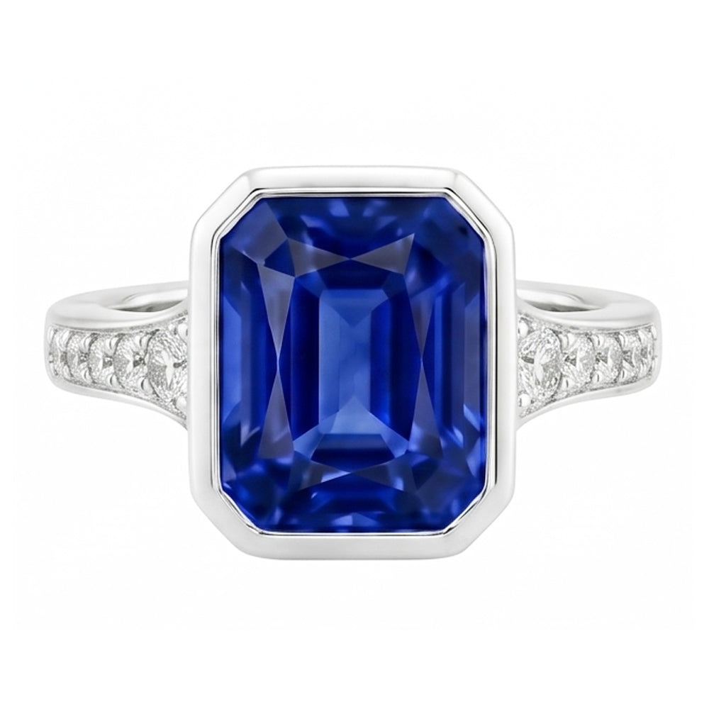 Set di castoni per gioielli con pietre preziose e diamanti Anello con zaffiro blu radiante 3 carati