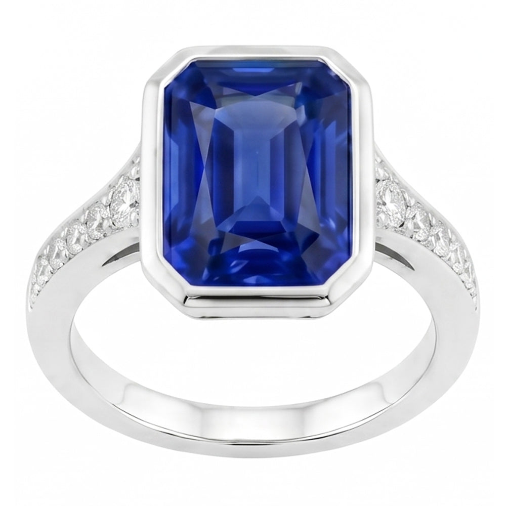 Set di castoni per gioielli con pietre preziose e diamanti Anello con zaffiro blu radiante 3 carati