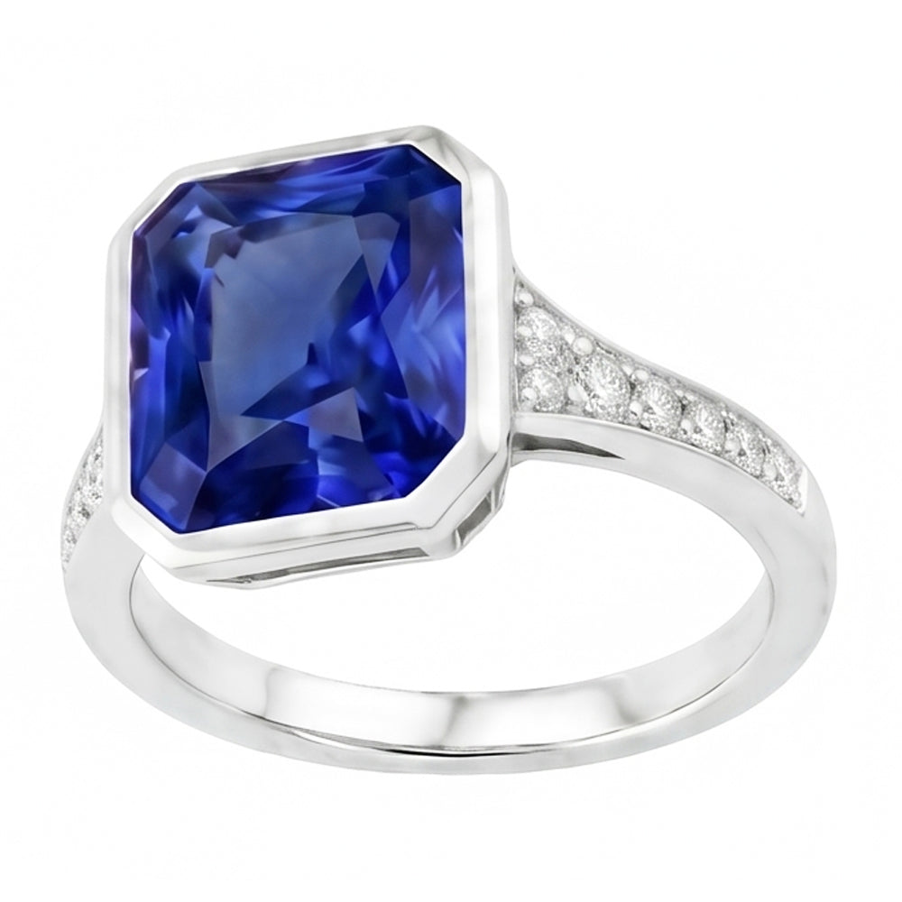 Set di castoni per gioielli con pietre preziose e diamanti Anello con zaffiro blu radiante 3 carati