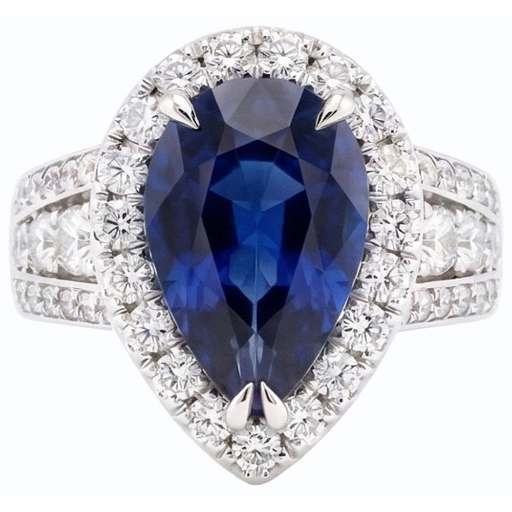 Set di fedi nuziali Halo con zaffiro blu 6 carati da donna e diamanti