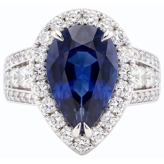 Set di fedi nuziali Halo con zaffiro blu 6 carati da donna e diamanti