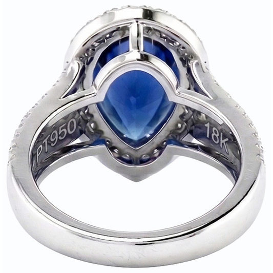 Set di fedi nuziali Halo con zaffiro blu 6 carati da donna e diamanti