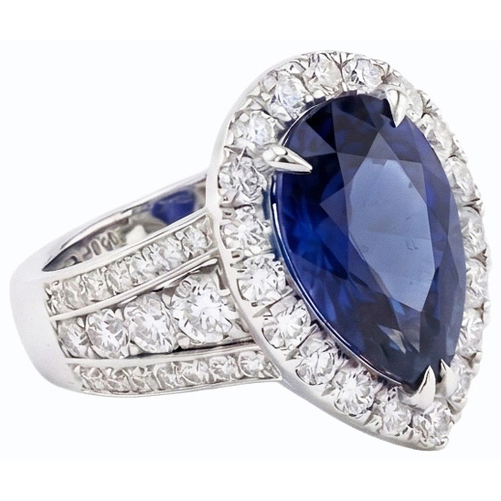 Set di fedi nuziali Halo con zaffiro blu 6 carati da donna e diamanti