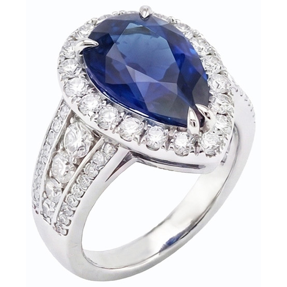 Set di fedi nuziali Halo con zaffiro blu 6 carati da donna e diamanti