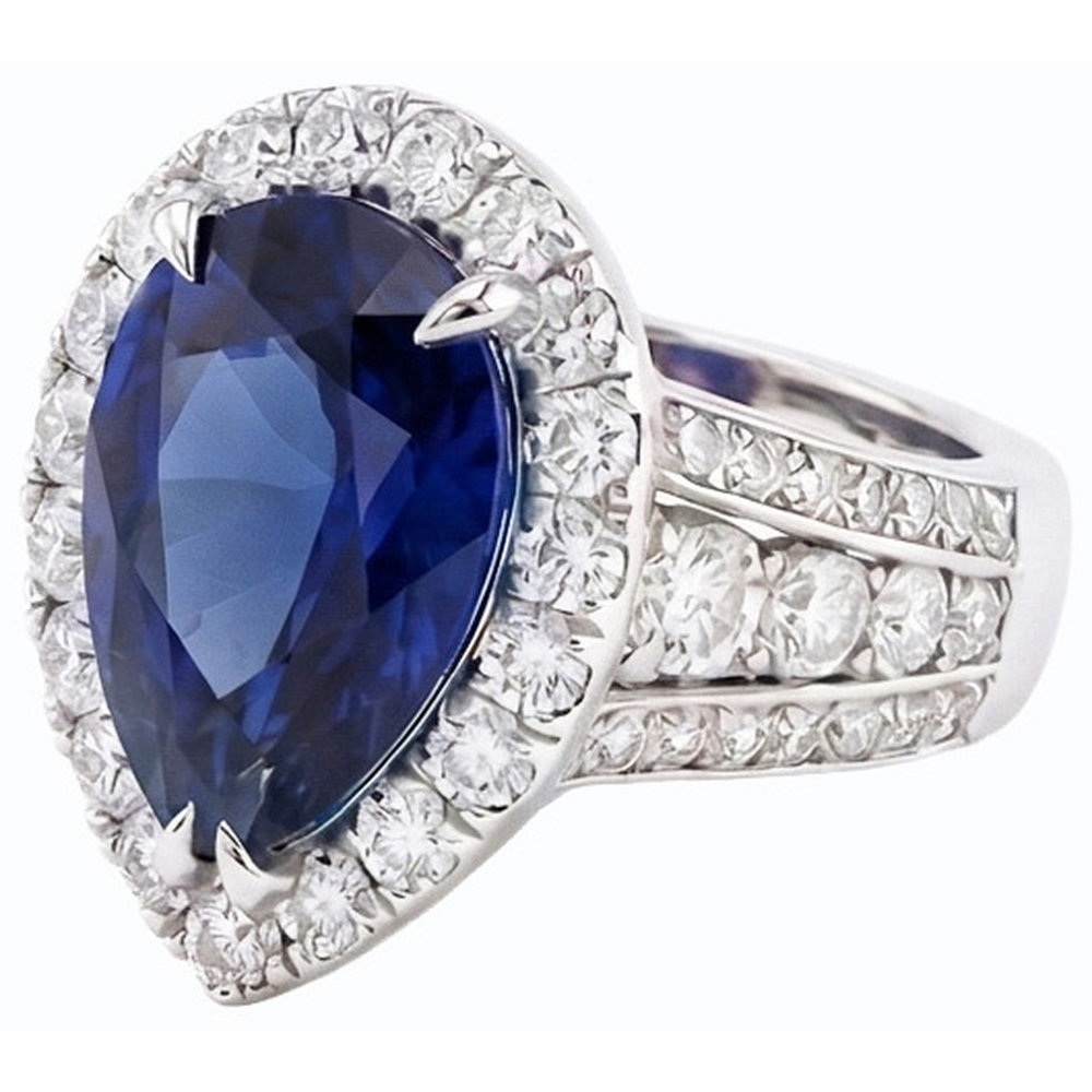 Set di fedi nuziali Halo con zaffiro blu 6 carati da donna e diamanti