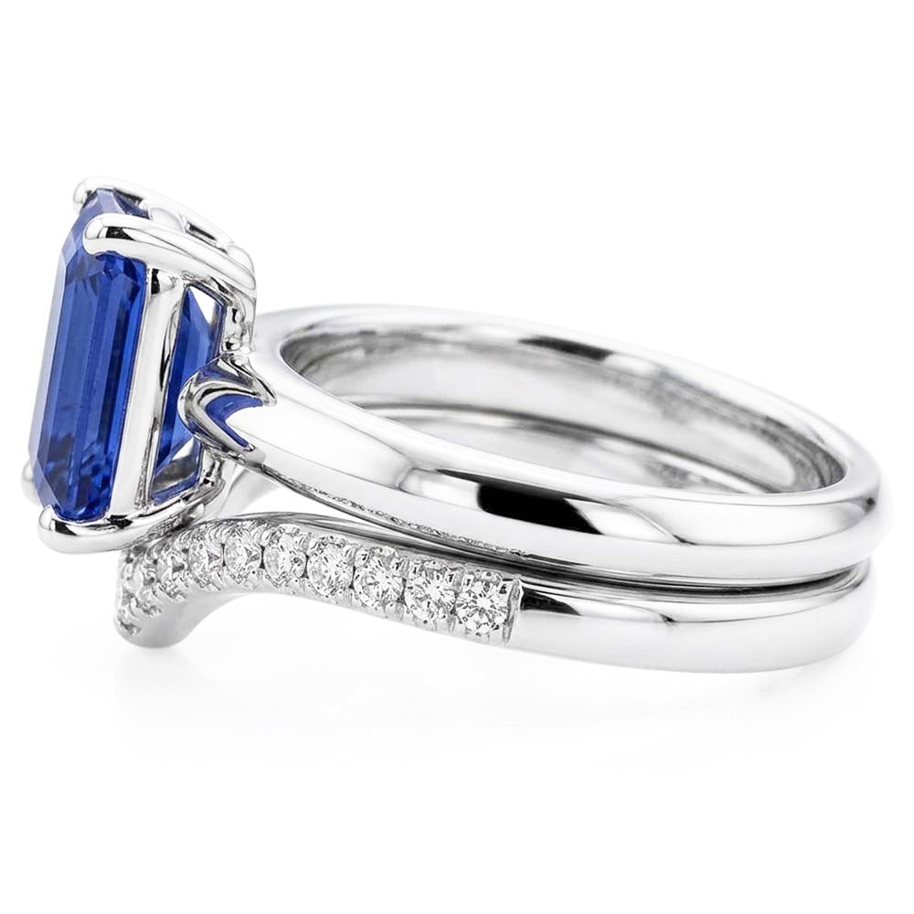 Set di fedi nuziali con pietre preziose Smeraldo Zaffiro 3.50 carati Gioielli da donna