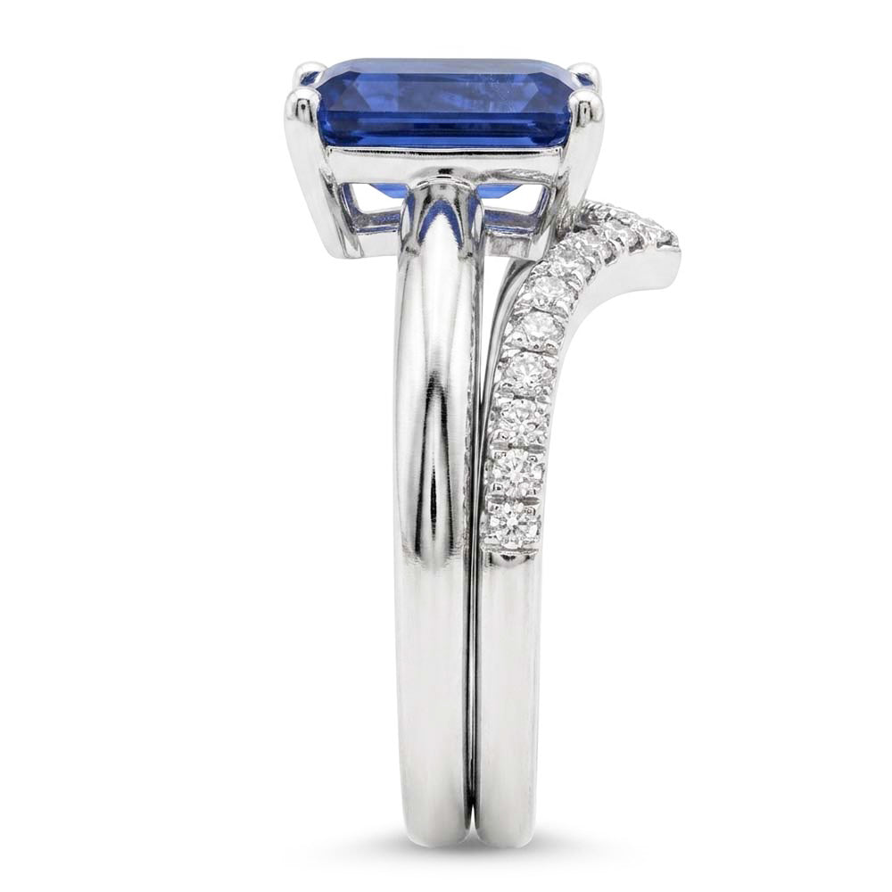 Set di fedi nuziali con pietre preziose Smeraldo Zaffiro 3.50 carati Gioielli da donna