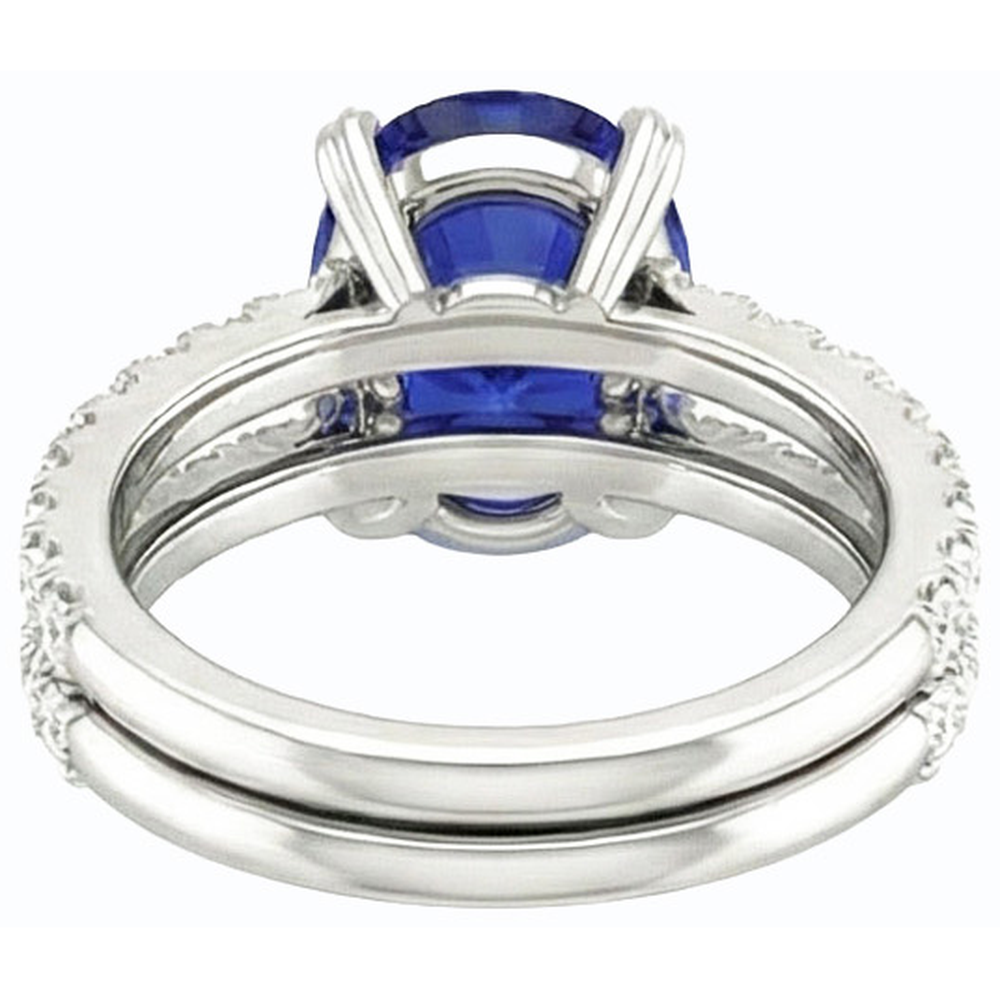 Set di fedi nuziali da donna in oro con diamanti e zaffiro blu ovale. 4.50 carati
