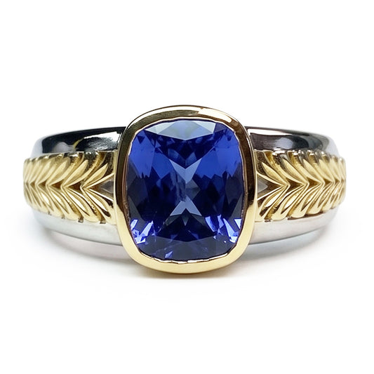 Set di lunetta con cuscino ad anello in tanzanite a due toni da 5,50 carati