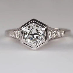 Set Da 2.25 Carati Per Anello Da Donna Con Vero Diamante Taglio Vecchio Miniera D'Oro Rotondo