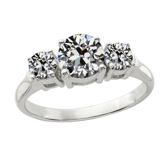 Set Di 3 Anelli Di Vero Diamanti Rotondi Con Taglio Antico In Pietra, Oro 14K, 3,50 Carati
