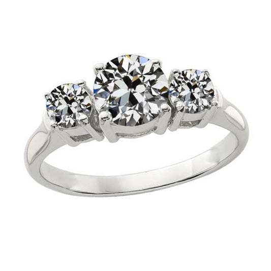Set Di 3 Anelli Di Vero Diamanti Rotondi Con Taglio Antico In Pietra, Oro 14K, 3,50 Carati