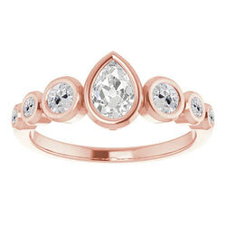 Set Di Castoni Con Anello A Forma Di Pera E Naturale Diamanti Rotondi Con Pera Dal Taglio Antico, 4 Carati