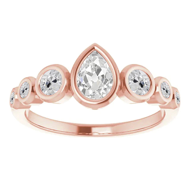 Set Di Castoni Con Anello A Forma Di Pera E Naturale Diamanti Rotondi Con Pera Dal Taglio Antico, 4 Carati