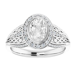 Set Di Castoni Da 5,50 Carati Con Anello Ovale In Stile Vintage Halo Vecchio Minatore Vero Diamante