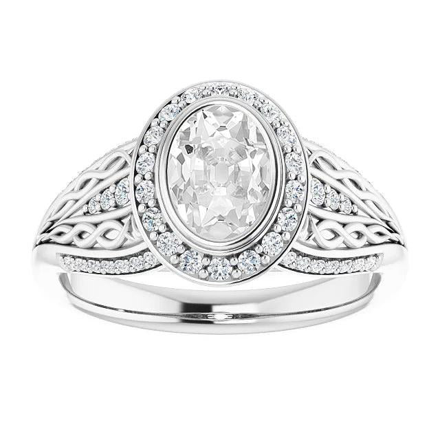 Set Di Castoni Da 5,50 Carati Con Anello Ovale In Stile Vintage Halo Vecchio Minatore Vero Diamante
