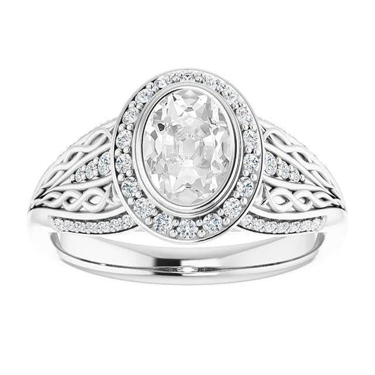 Set Di Castoni Da 5,50 Carati Con Anello Ovale In Stile Vintage Halo Vecchio Minatore Vero Diamante