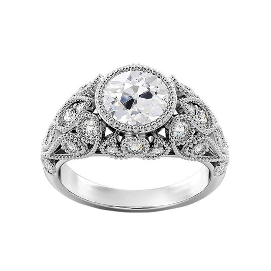 Set Di Castoni Per Anello Con Naturale Diamanti Rotondi Taglio Antico, 3,50 Carati, Gambo Milgrain