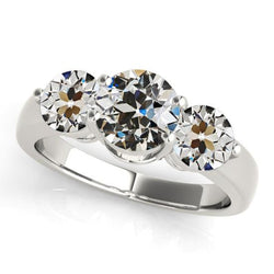 Set Di Cestini Per Anelli Rotondi Con 3 Pietre Di Genuino Diamante Taglio Vecchia Miniera 5 Carati