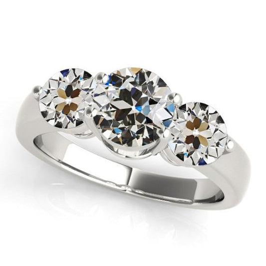 Set Di Cestini Per Anelli Rotondi Con 3 Pietre Di Genuino Diamante Taglio Vecchia Miniera 5 Carati