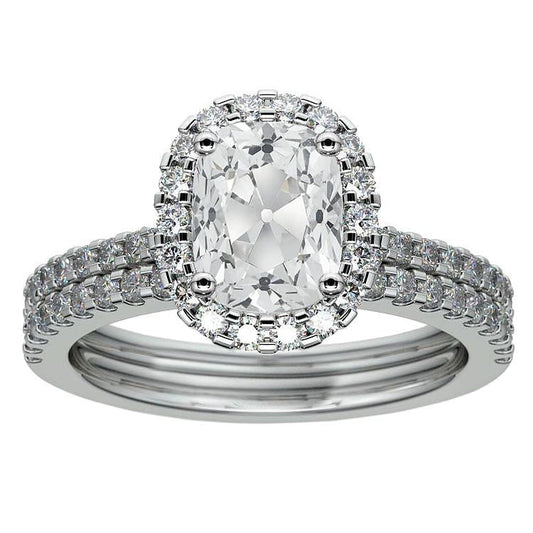 Set Di Fedi Nuziali Da 7 Carati Halo Round & Cushion Old Miner Vero Diamond