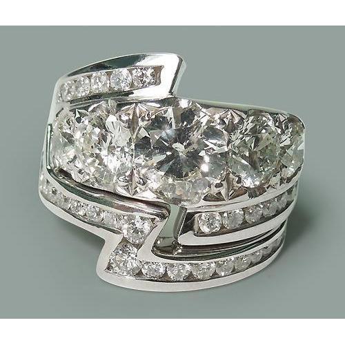 Set Di Fedi Nuziali E Fascia Con Naturale Diamanti Rotondi Da 4.55 Carati