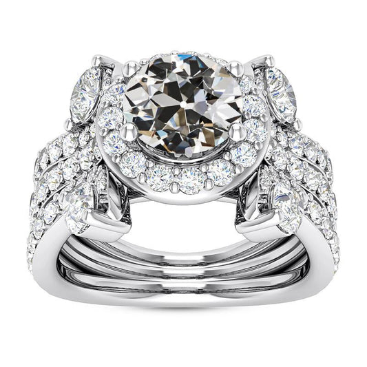 Set Di Fedi Nuziali Halo Marquise & Il Giro Vecchio Minatore Naturale Diamante 10 Carati