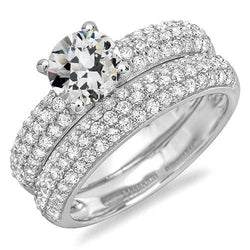 Set Di Fedi Nuziali Rotonde Con Pavé Di Genuino Diamanti A Taglio Antico, 6,50 Carati